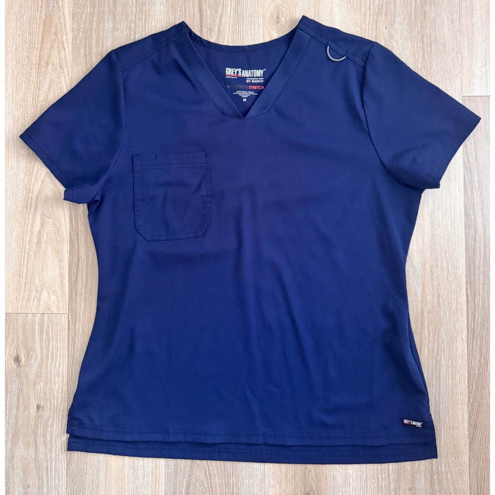 Greys Anatomy by Barco Spandex Stretch Scrub Top Navy Blue V-Neck Medium